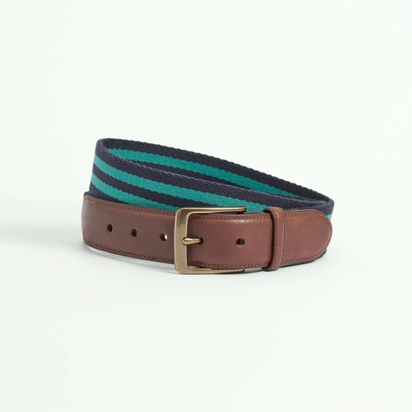 Brooks Brothers Webbed Cotton Belt sz 42 in Green/Navy w/ Brass-Tone Buckle NWT - Picture 1 of 5
